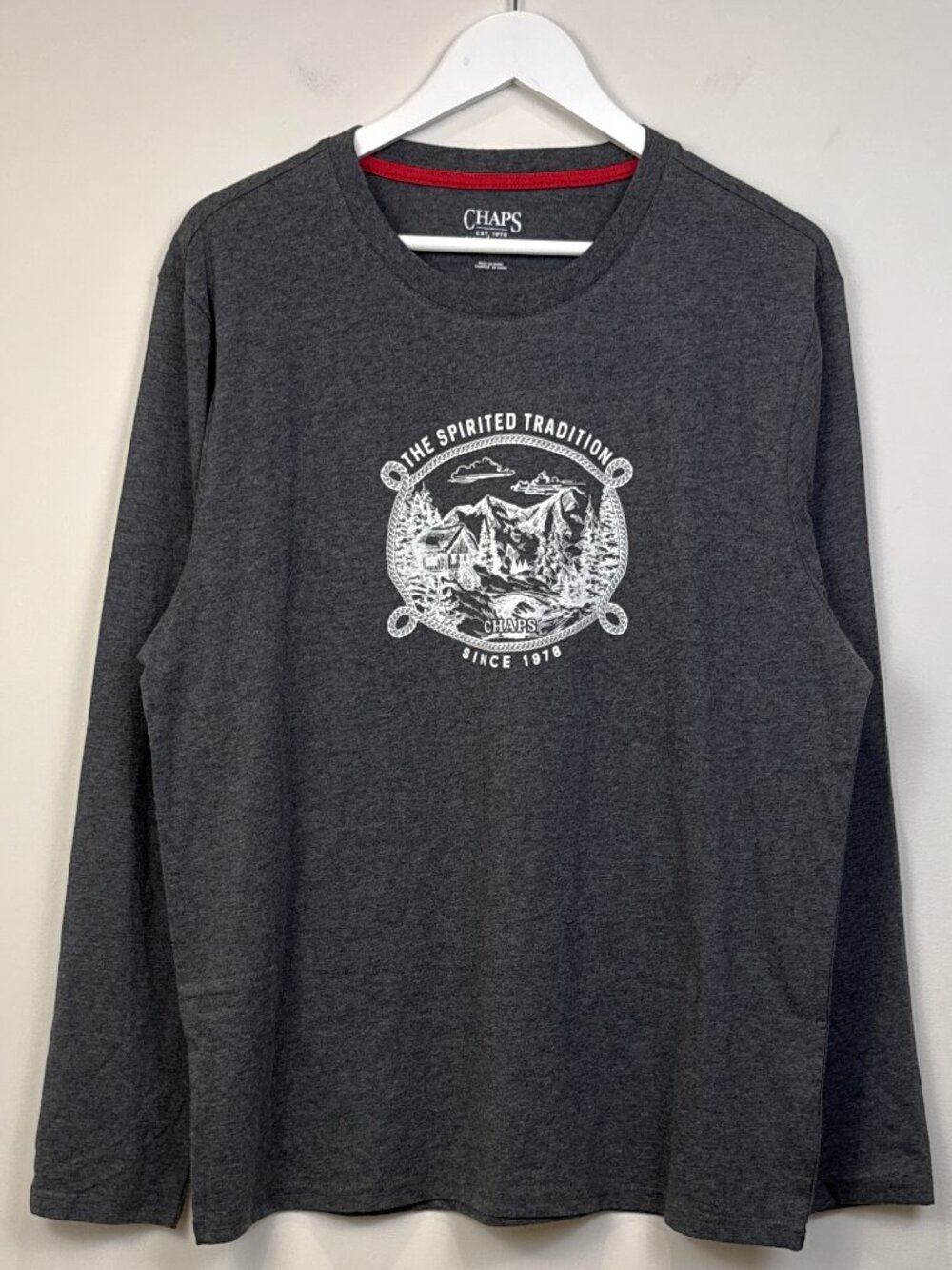 Chaps Mens L Heather Charcoal The Spirited Tradition Sleep Shirt Long Sleeve Tee